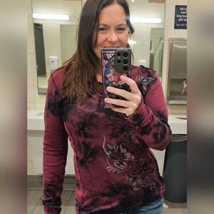 Sinful Red and Black Floral Reversible Long Sleeve Thermal